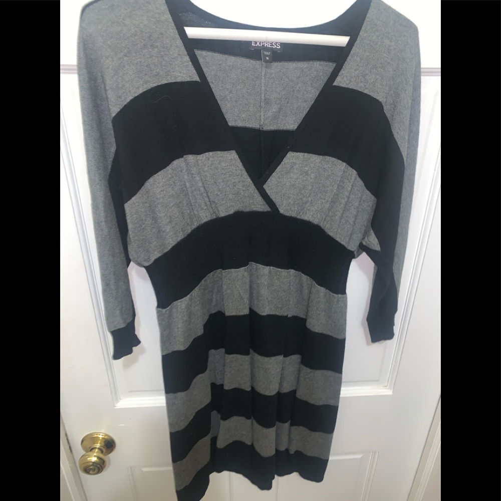Express Black and Gray Striped Sweater Dress